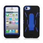 Wholesale iPhone 5 5S Armor Hybrid Case with Stand (Black-Blue)